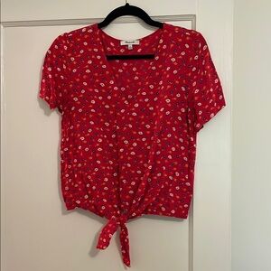 Madewell Red Floral Tie-Front Blouse